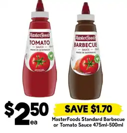 Drakes MasterFoods Standard Barbecue or Tomato Sauce offer