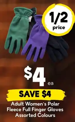 Drakes Adult Women's Polar Fleece Full Finger Gloves Assorted Colours offer