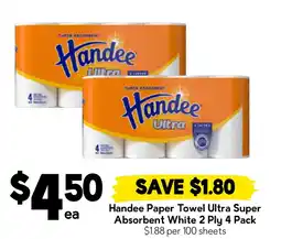 Drakes Handee Paper Towel Ultra Super Absorbent White 2 Ply 4 Pack offer