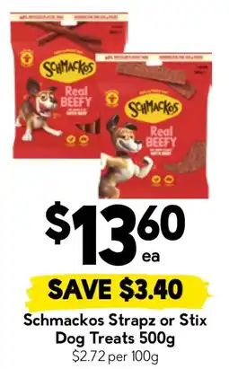Drakes Schmackos Strapz or Stix Dog Treats offer