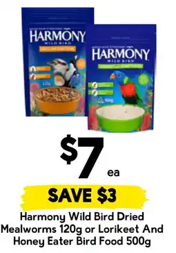 Drakes Harmony Wild Bird Dried Mealworms or Lorikeet And Honey Eater Bird Food offer
