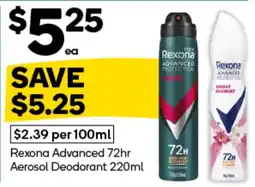 Woolworths Rexona Advanced 72hr Aerosol Deodorant offer