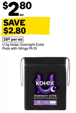 Woolworths U by Kotex Overnight Extra Pads with Wings offer