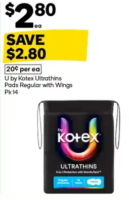 Woolworths U by Kotex Ultrathins Pads Regular with Wings offer