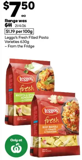 Woolworths Leggo's Fresh Filled Pasta Varieties offer