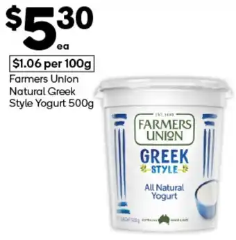 Woolworths Farmers Union Natural Greek Style Yogurt offer