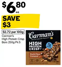 Woolworths Carman's High Protein Crisp Bars offer