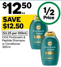 Woolworths OGX ProGrowth & Peptide Shampoo or Conditioner offer