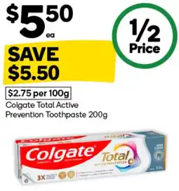Woolworths Colgate Total Active Prevention Toothpaste offer