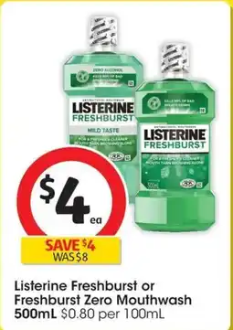 Coles Listerine Freshburst or Freshburst Zero Mouthwash offer