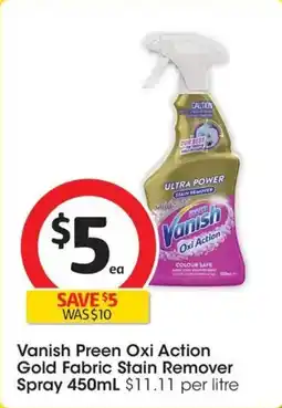 Coles Vanish Preen Oxi Action Gold Fabric Stain Remover Spray offer