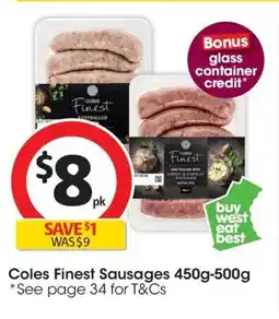 Coles Coles Finest Sausages offer