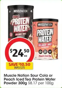 Coles Muscle Nation Sour Cola or Peach Iced Tea Protein Water Powder offer