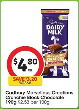 Coles Cadbury Marvellous Creations Crunchie Block Chocolate offer