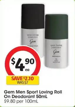 Coles Gem Men Sport Loving Roll On Deodorant offer