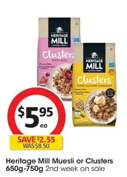 Coles Heritage Mill Muesli or Clusters offer