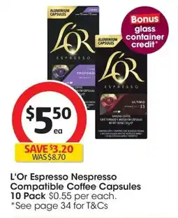 Coles L'Or Espresso Nespresso Compatible Coffee Capsules offer