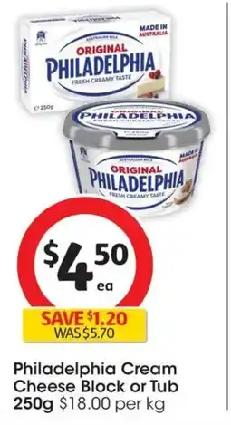 Coles Philadelphia Cream Cheese Block or Tub offer