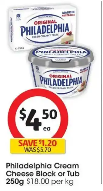 Coles Philadelphia Cream Cheese Block or Tub offer