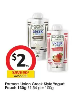 Coles Farmers Union Greek Style Yogurt Pouch offer