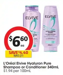 Coles L'Oréal Elvive Hyaluron Pure Shampoo or Conditioner offer