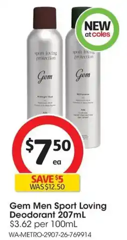 Coles Gem Men Sport Loving Deodorant offer