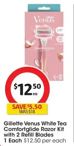 Coles Gillette Venus White Tea Comfortglide Razor Kit with 2 Refill Blades offer