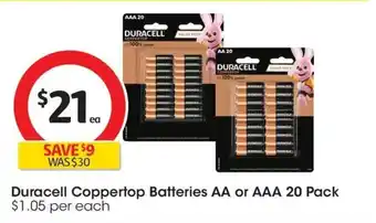 Coles Duracell Coppertop Batteries AA or AAA offer