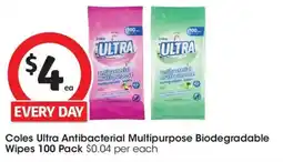 Coles Coles Ultra Antibacterial Multipurpose Biodegradable Wipes offer