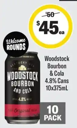 Coles Woodstock Bourbon & Cola 4.8% Cans offer