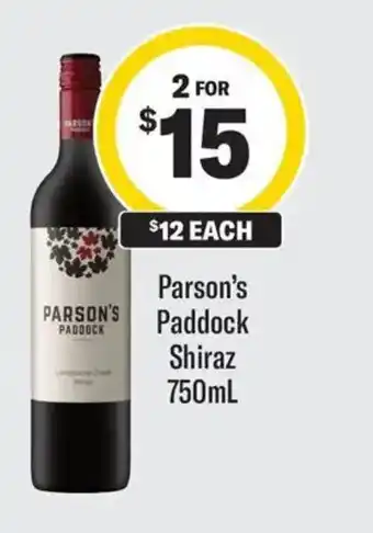 Coles Parson's Paddock Shiraz offer