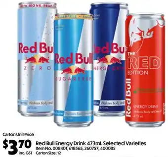 Campbells Wholesale Red Bull Energy Drink 473mL Selected Varieties offer