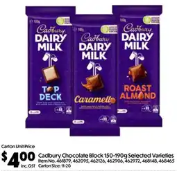 Campbells Wholesale Cadbury Chocolate Block Selected Varieties offer