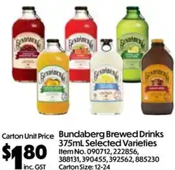 Campbells Wholesale Bundaberg Brewed Drinks 375mL Selected Varieties offer