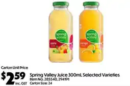 Campbells Wholesale Spring Valley Juice 300mL Selected Varieties offer