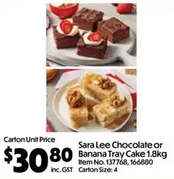 Campbells Wholesale Sara Lee Chocolate or Banana Tray Cake offer