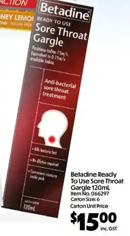 Campbells Wholesale Betadine Ready To Use Sore Throat Gargle offer