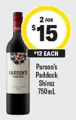 Liquorland Parson's Paddock Shiraz offer