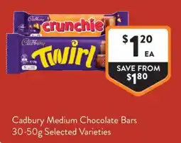 Foodworks Cadbury Medium Chocolate Bars offer