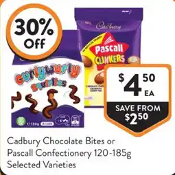 Foodworks Cadbury Chocolate Bites or Pascall Confectionery Selected Varieties offer
