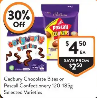 Foodworks Cadbury Chocolate Bites or Pascall Confectionery Selected Varieties offer