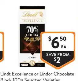 Foodworks Lindt Excellence Chocolate Block offer