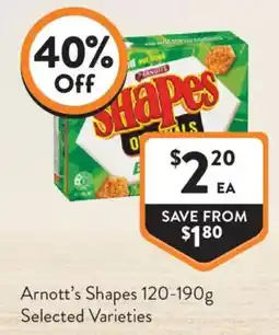 Foodworks Arnott's Shapes Selected Varieties offer