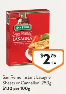 Foodworks San Remo Instant Lasagne Sheets or Cannelloni offer