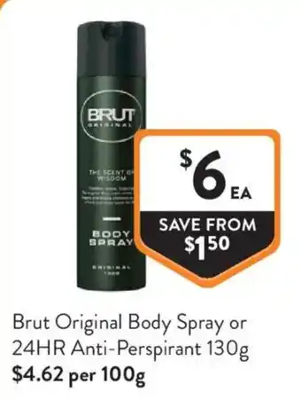 Foodworks Brut Original Body Spray or 24HR Anti-Perspirant offer
