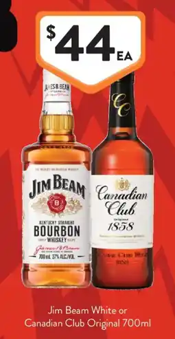 Foodworks Jim Beam White or Canadian Club Original offer