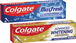 Coles Colgate Advanced Whitening & Tartar or Max Fresh Toothpaste 115g offer