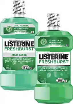 Coles Listerine Freshburst or Freshburst Zero Mouthwash 500mL offer