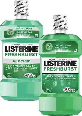 Coles Listerine Freshburst or Freshburst Zero Mouthwash 500mL offer
