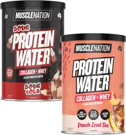 Coles NEW Muscle Nation Sour Cola or Peach Iced Tea Protein Water Powder 300g offer